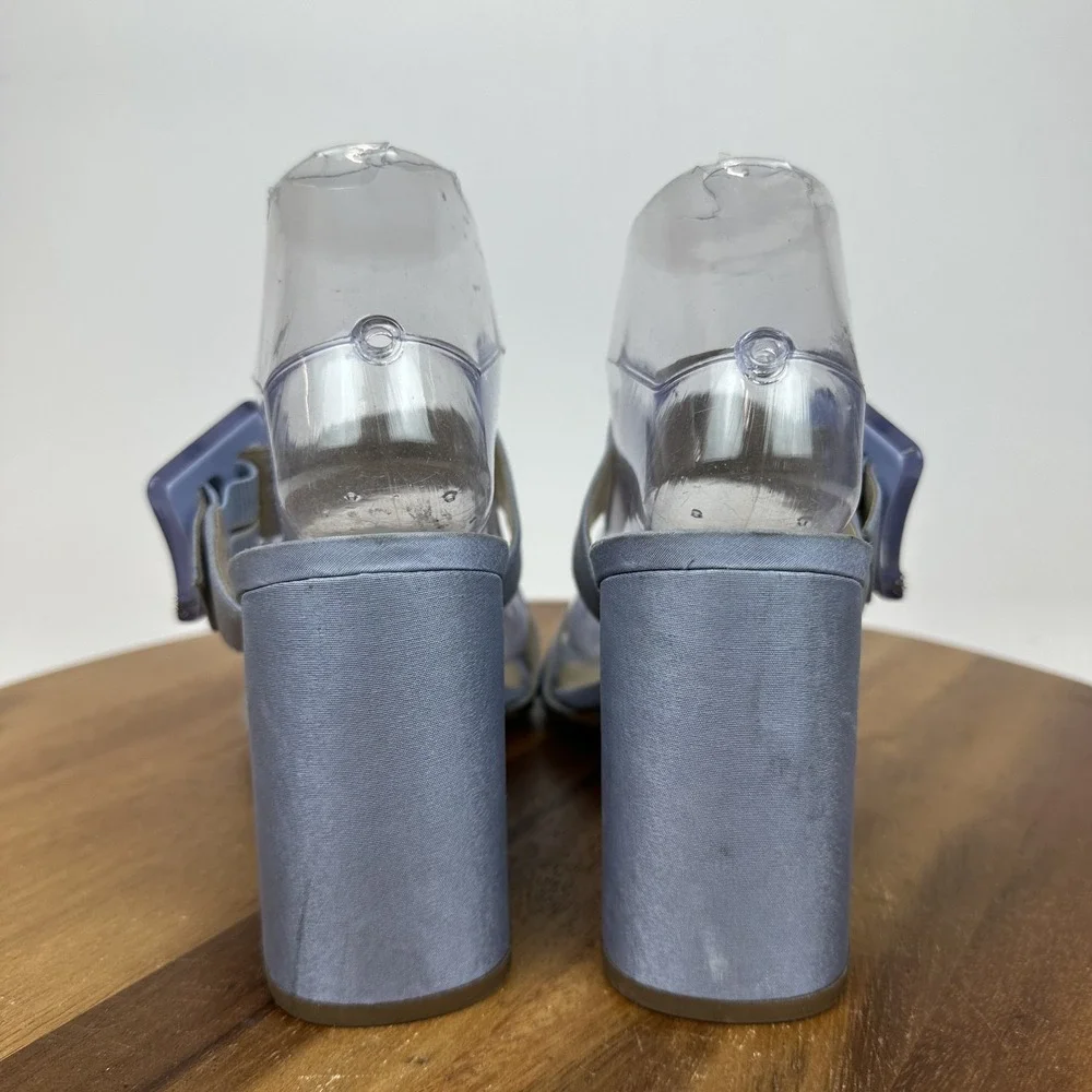 Womens Sam Edelman Dalton Blue Satin Buckle Open Toe Heels‎ Shoes Size 8.5 M GUC